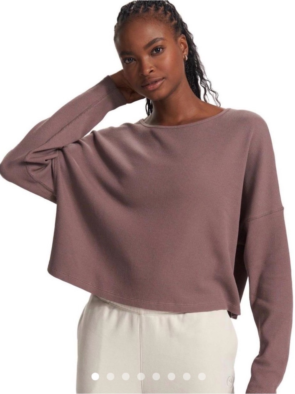 Vuori Waffle Crew Mauve Boxy Long Sleeve Top